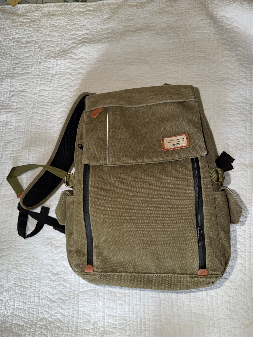 Zecti Light Olive Canvas Camera Backpack -